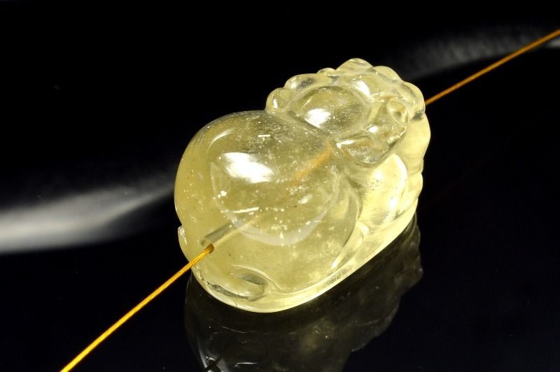 1点物】AAA激レア☆透明レモンカラー リビアングラス 25x16mm 貔貅