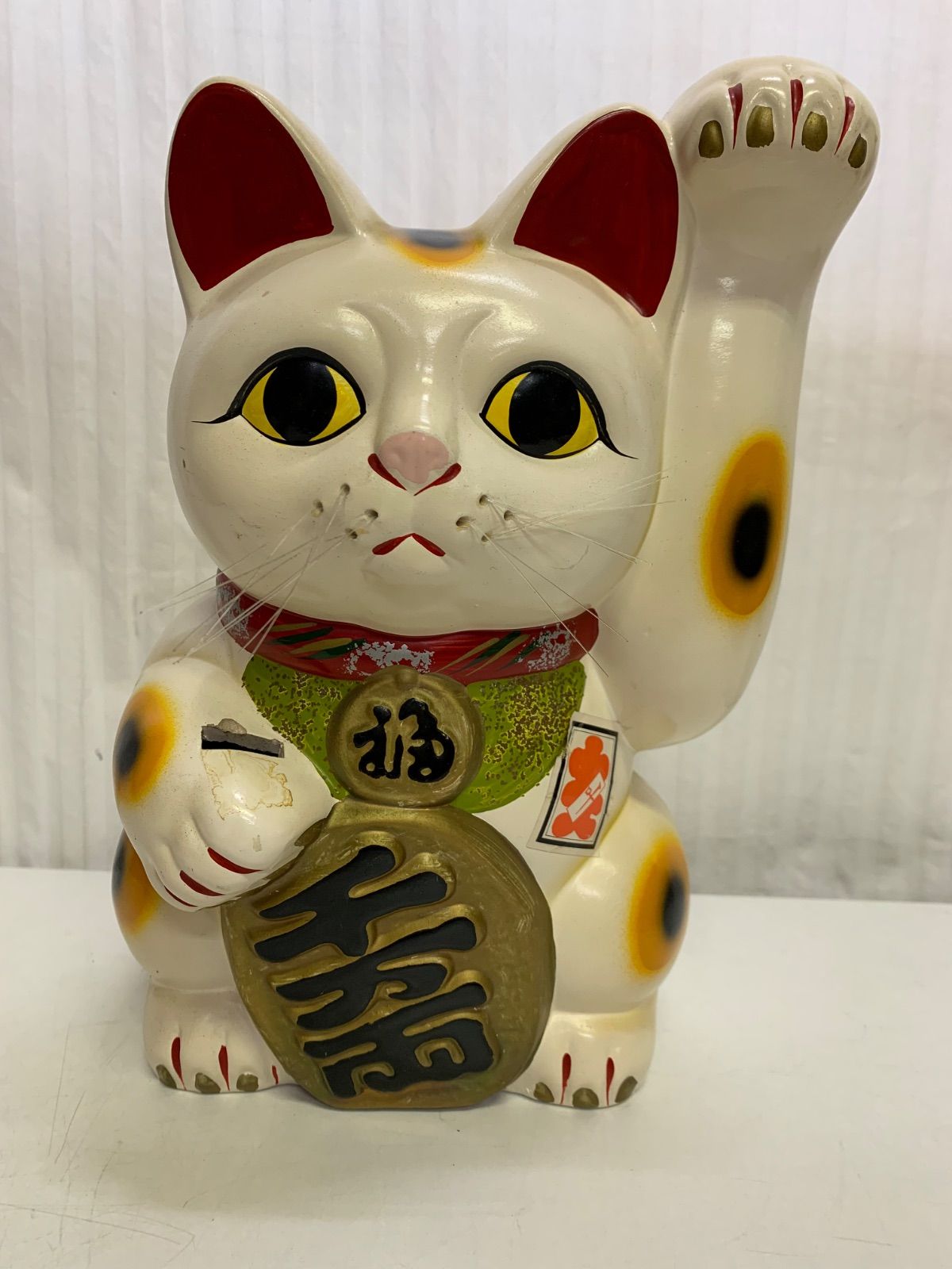 即購入OK★招き猫 左手あげ　貯金箱 縁起物 商売繁盛 開運 昭和レトロ 陶器製　置き物　レトロ雑貨　当時物　インテリア 年代物 昭和レトロ 左招き猫 貯金箱 猫 招福 商売繁盛 陶器 置物