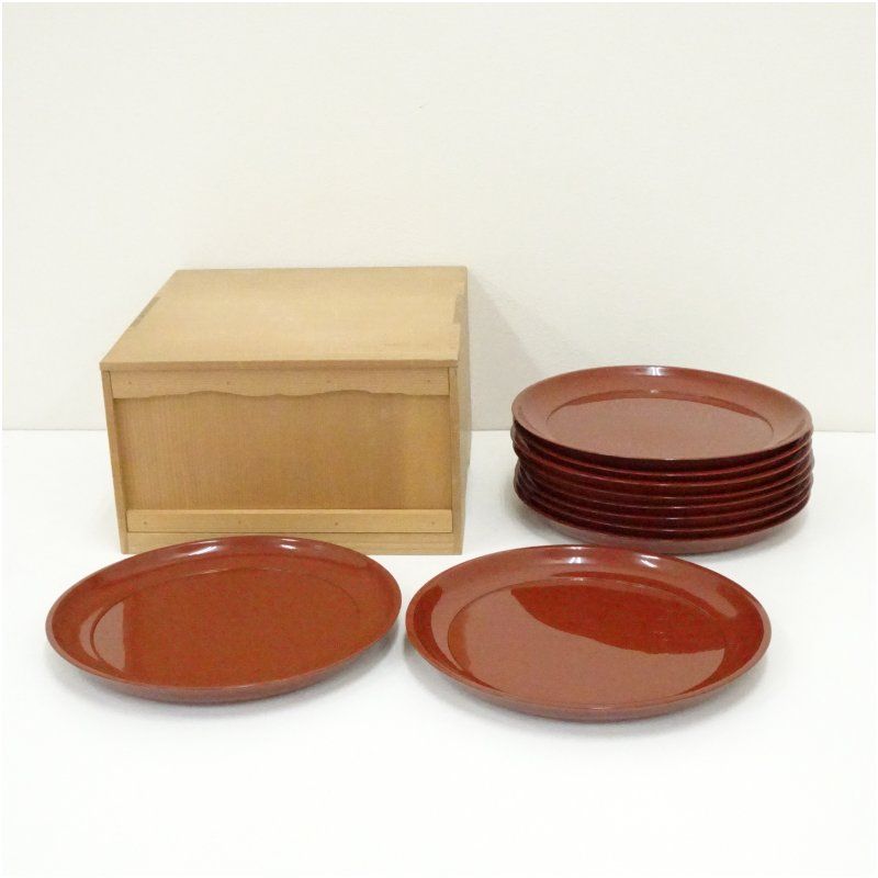 朱漆塗菓子盆10客（保護箱） 茶器 和食器 おしゃれ トレイ トレー 茶道