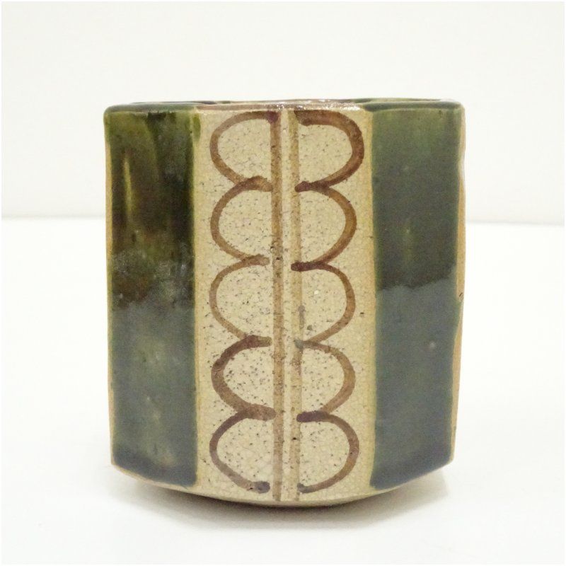 松本鉄山造 織部八角火入（共箱） 茶道 茶道具 おしゃれ 火入れ 煙草盆