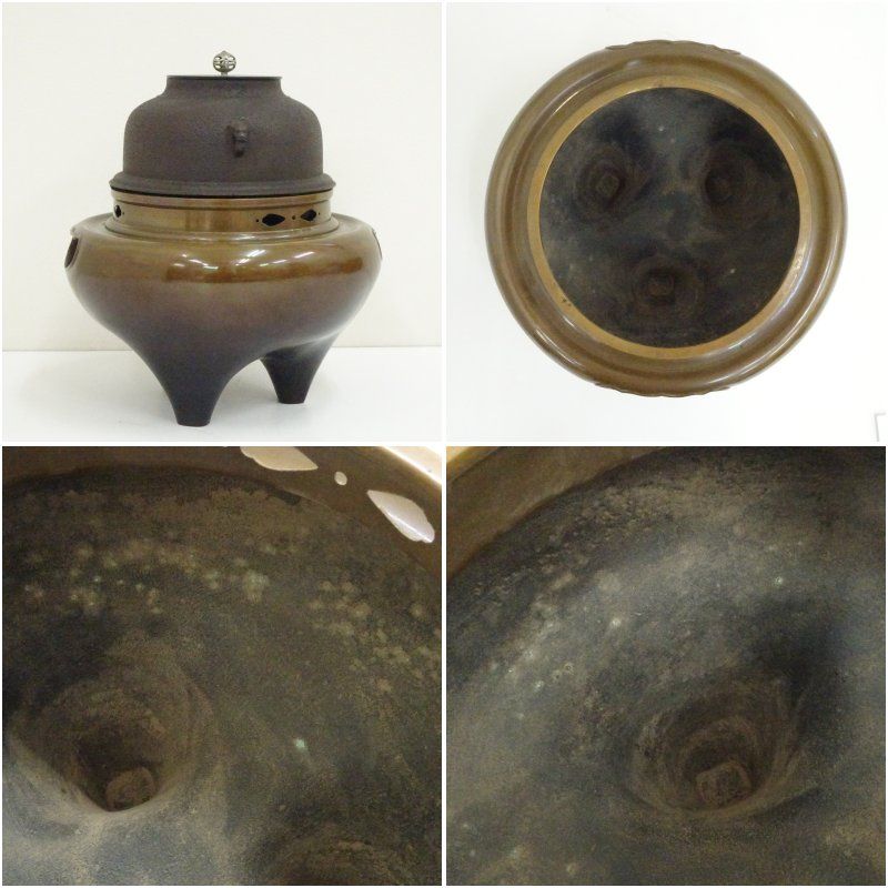 釜師須藤浄義造 唐銅朝鮮風炉釜（前瓦・底瓦・敷板付）（共箱） 茶道