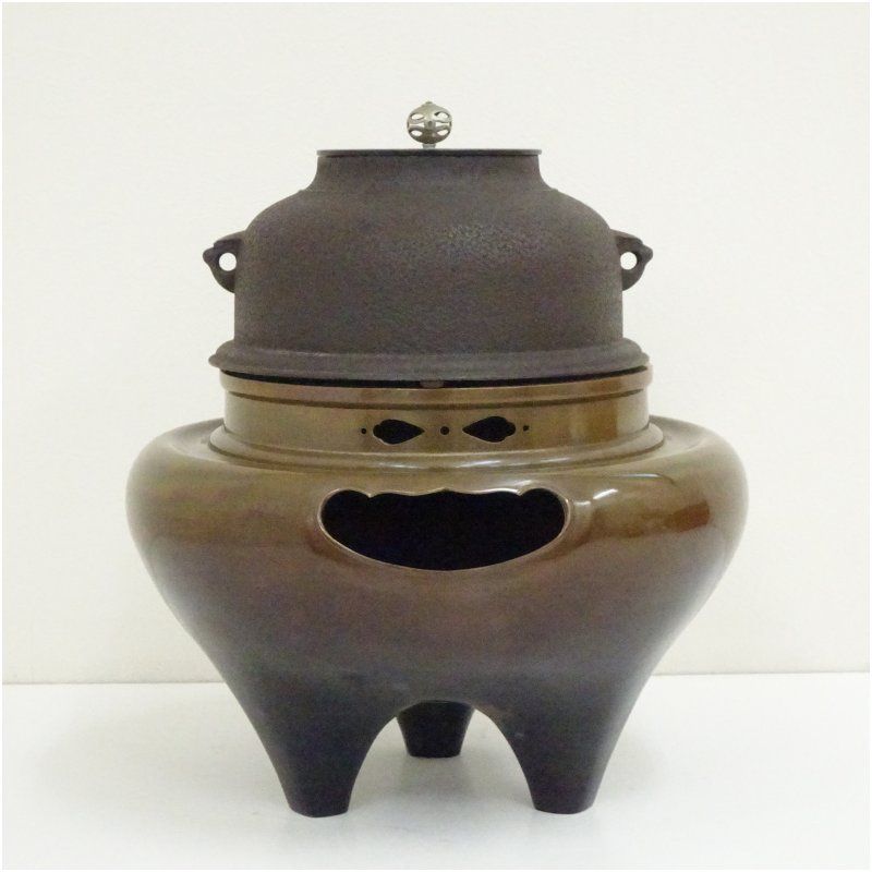 釜師須藤浄義造 唐銅朝鮮風炉釜（前瓦・底瓦・敷板付）（共箱） 茶道