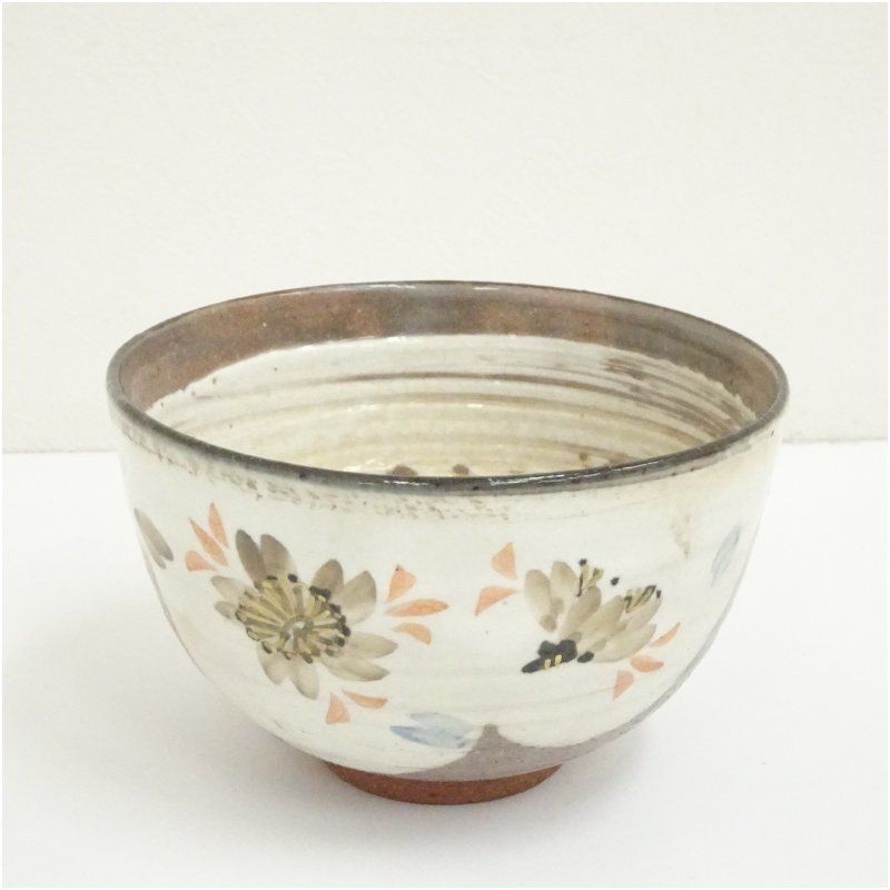 京焼 浅見与し三造 色絵花文茶碗 茶道 抹茶 おしゃれ 抹茶茶碗 抹茶碗