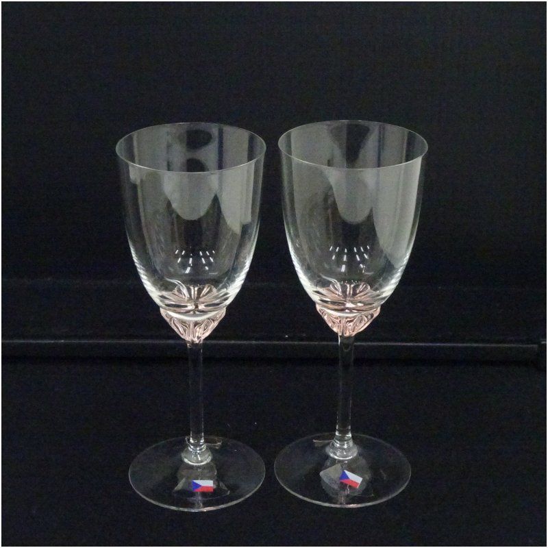 チェコスロバキア製 ボヘミアガラス ワイングラスペア（紙箱） 食器