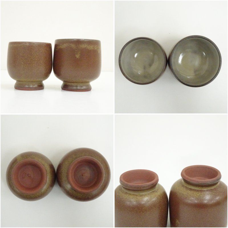 佐渡無名異焼 小平窯 人間国宝三浦小平二造 夫婦湯呑 共箱 湯飲み 湯呑み 湯のみ おしゃれ かわいい 茶道具 茶器 来客 お茶 旅館 和風 雑貨 レトロ 食器