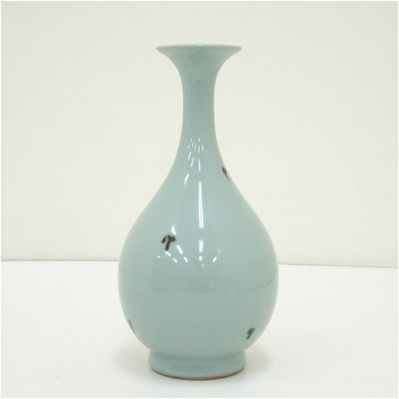 京焼 諏訪蘇山造 飛青磁花入（共箱） 花入れ 茶道 茶道具 花瓶 花器