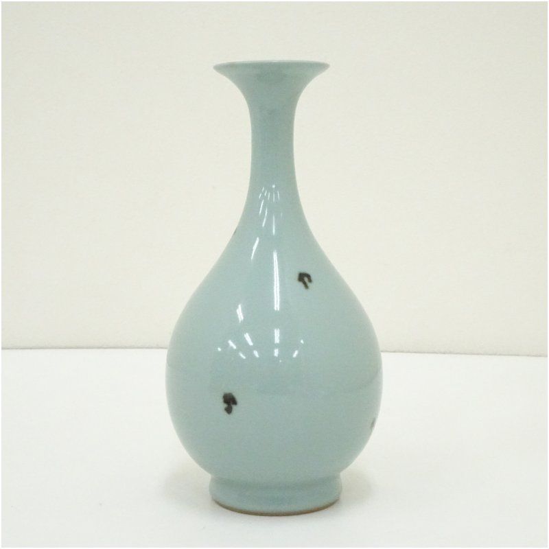 京焼 諏訪蘇山造 飛青磁花入（共箱） 花入れ 茶道 茶道具 花瓶 花器