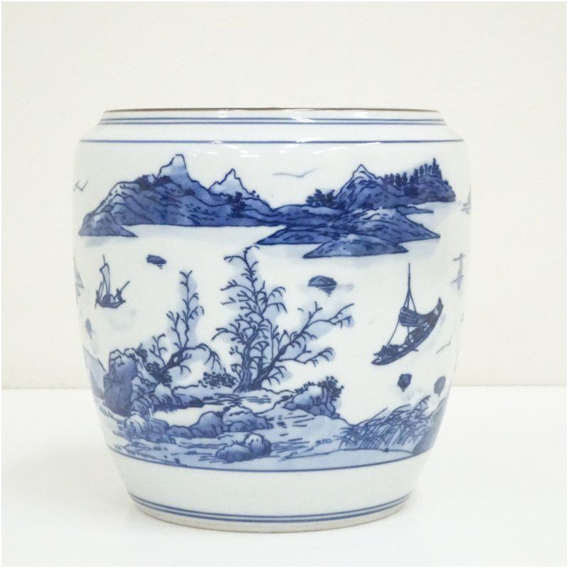 京焼 手塚祥堂造 染付風景水指 水指し 茶道 茶道具 おしゃれ 水差し