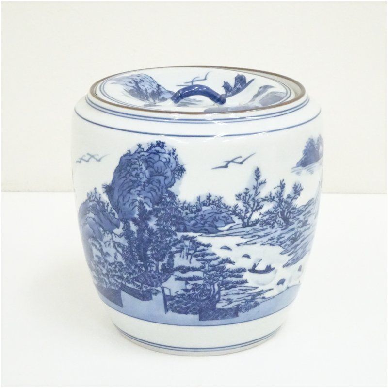 京焼 手塚祥堂造 染付風景水指 水指し 茶道 茶道具 おしゃれ 水差し