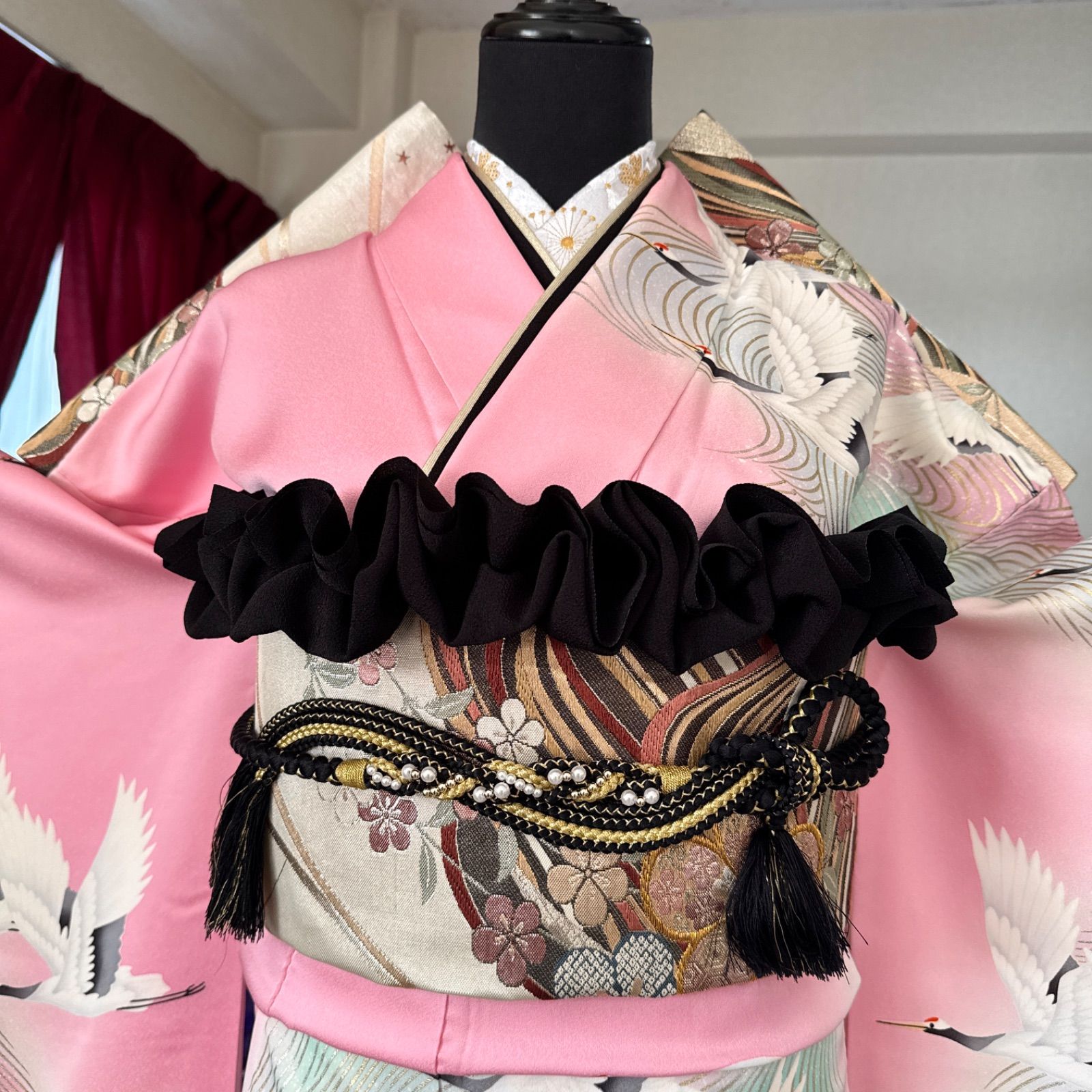 豪華振袖セット(4点)・袋帯・長襦袢(正絹/新品刺繍半衿縫い付け済み