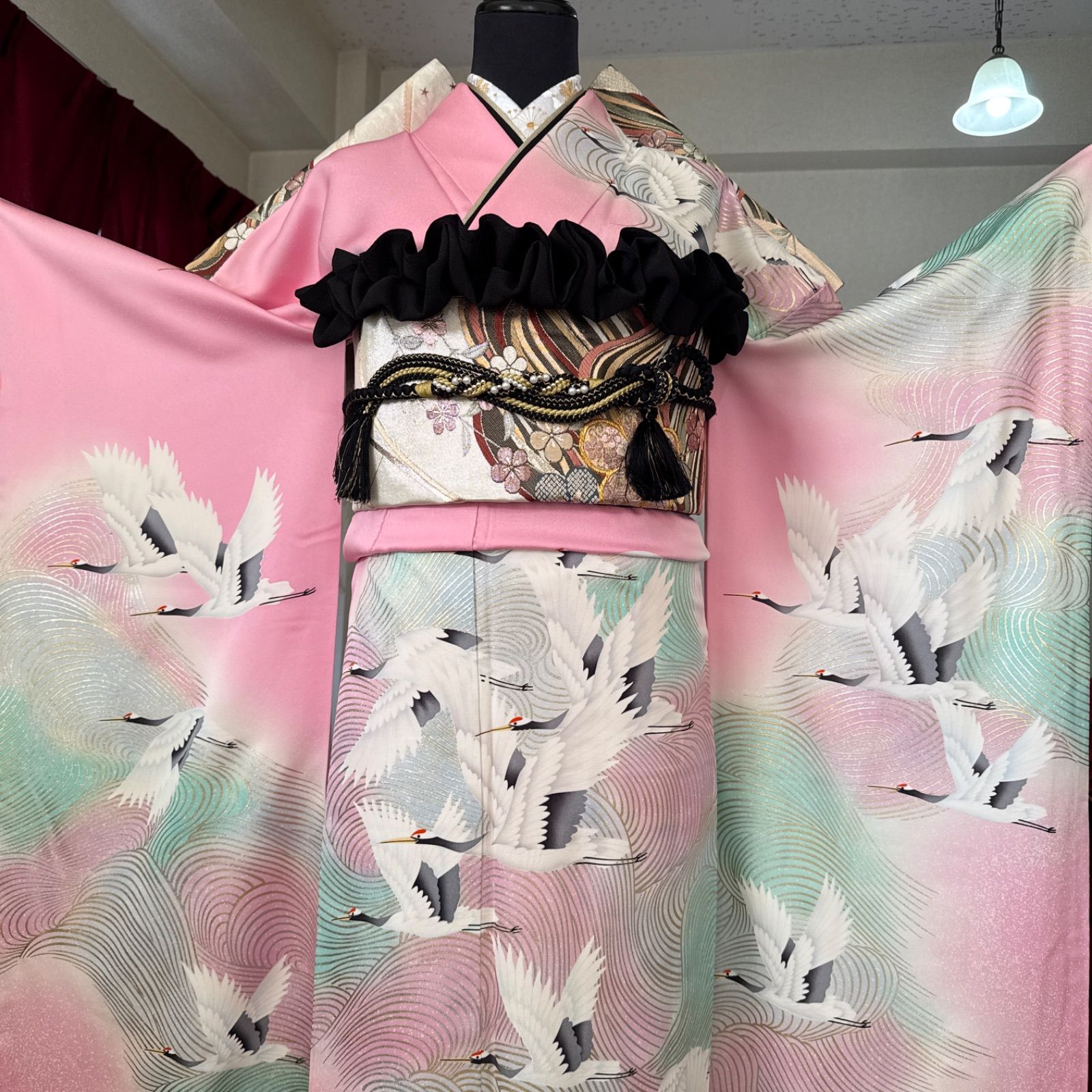 豪華振袖セット(4点)・袋帯・長襦袢(正絹/新品刺繍半衿縫い付け済み