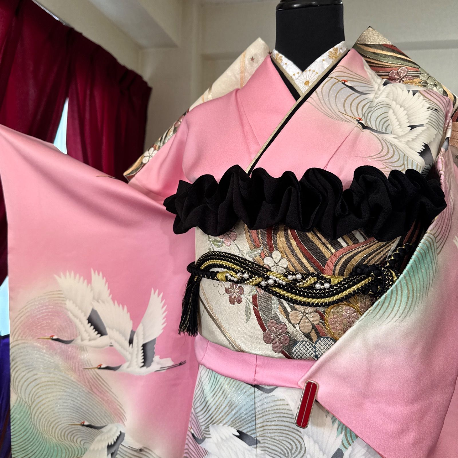 豪華振袖セット(4点)・袋帯・長襦袢(正絹/新品刺繍半衿縫い付け済み