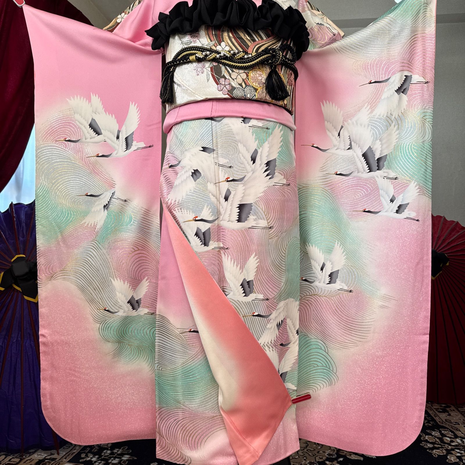 豪華振袖セット(4点)・袋帯・長襦袢(正絹/新品刺繍半衿縫い付け済み