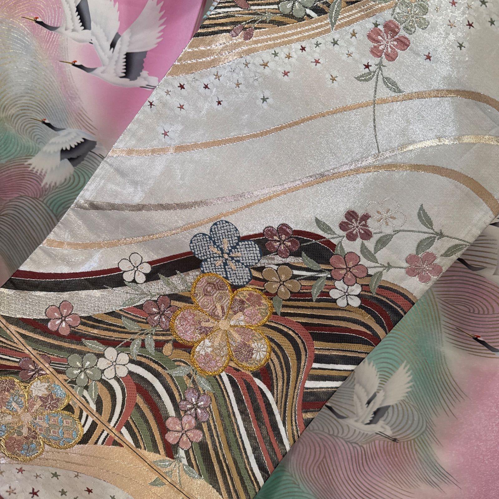 豪華振袖セット(4点)・袋帯・長襦袢(正絹/新品刺繍半衿縫い付け済み