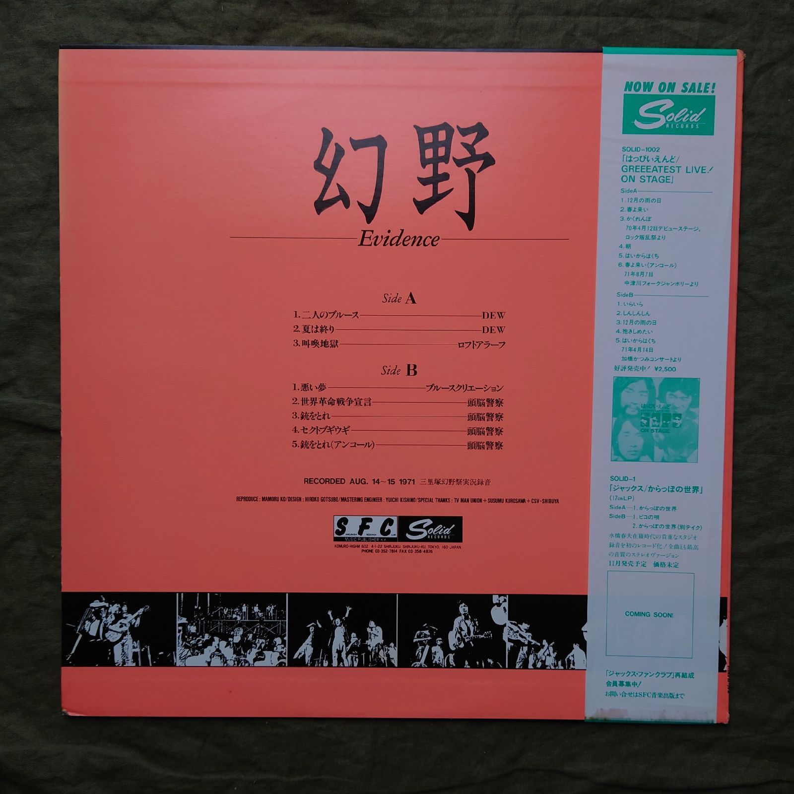 傷なし美盤 美ジャケ 激レア V.A. LPレコード 幻野 Evidence 帯付 1971