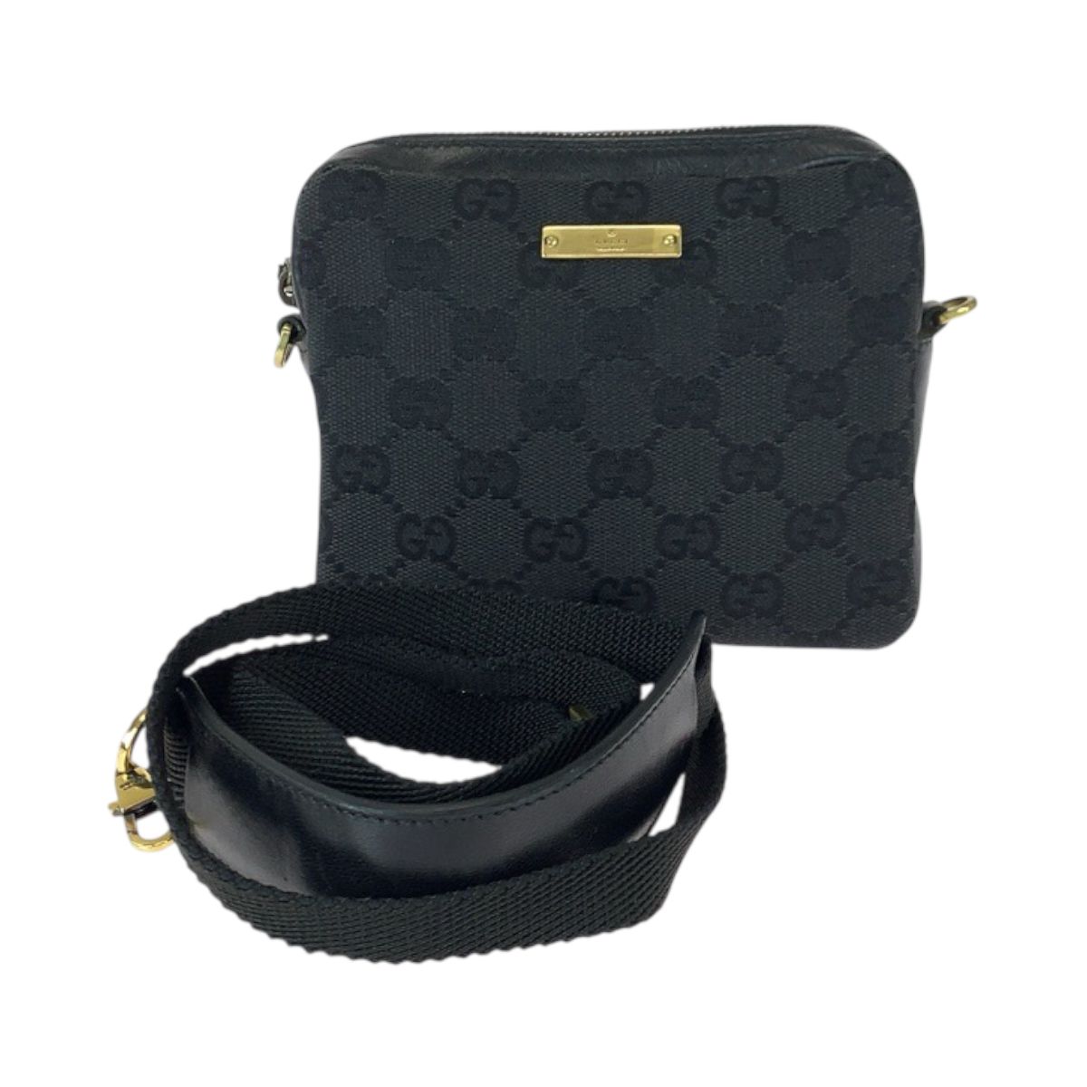 美品 GUCCI グッチ ブラック 黒 ゴールド金具 GGキャンバス/レザー