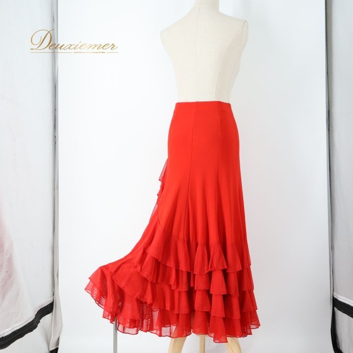 フラメンコ 衣装 ファルダ スカート レッド系 ボランテ フリル 赤 無地