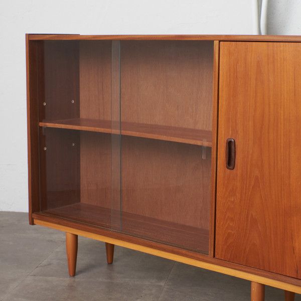 英国 ヴィンテージ チーク ナロー ブックケース キャビネット サイド