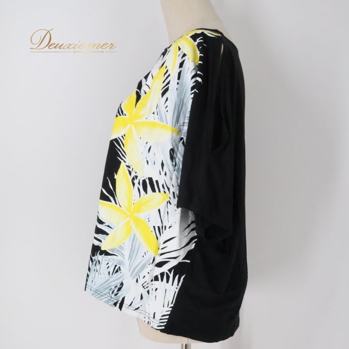 フラダンス 衣装 トップス ブラック系 マウナロア ハワイアンプリント