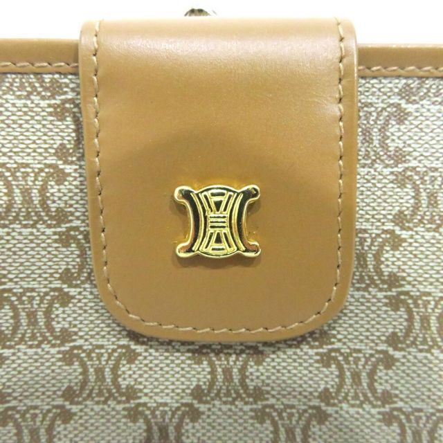 中古 美品 セリーヌ がまぐち財布 マカダム柄 ゴールド ベージュ