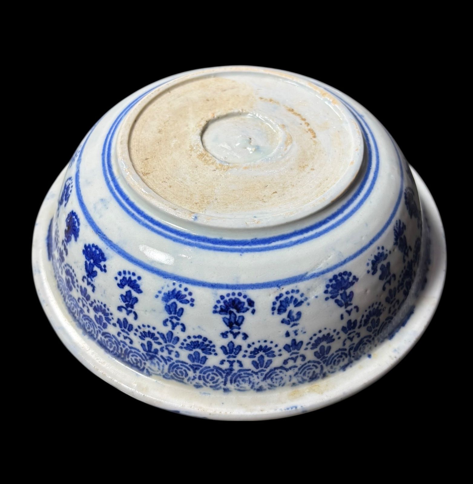 明治期 銅版転写 月に波うさぎ図 印判大鉢 染付 盛り鉢 色絵 鉢 取り皿