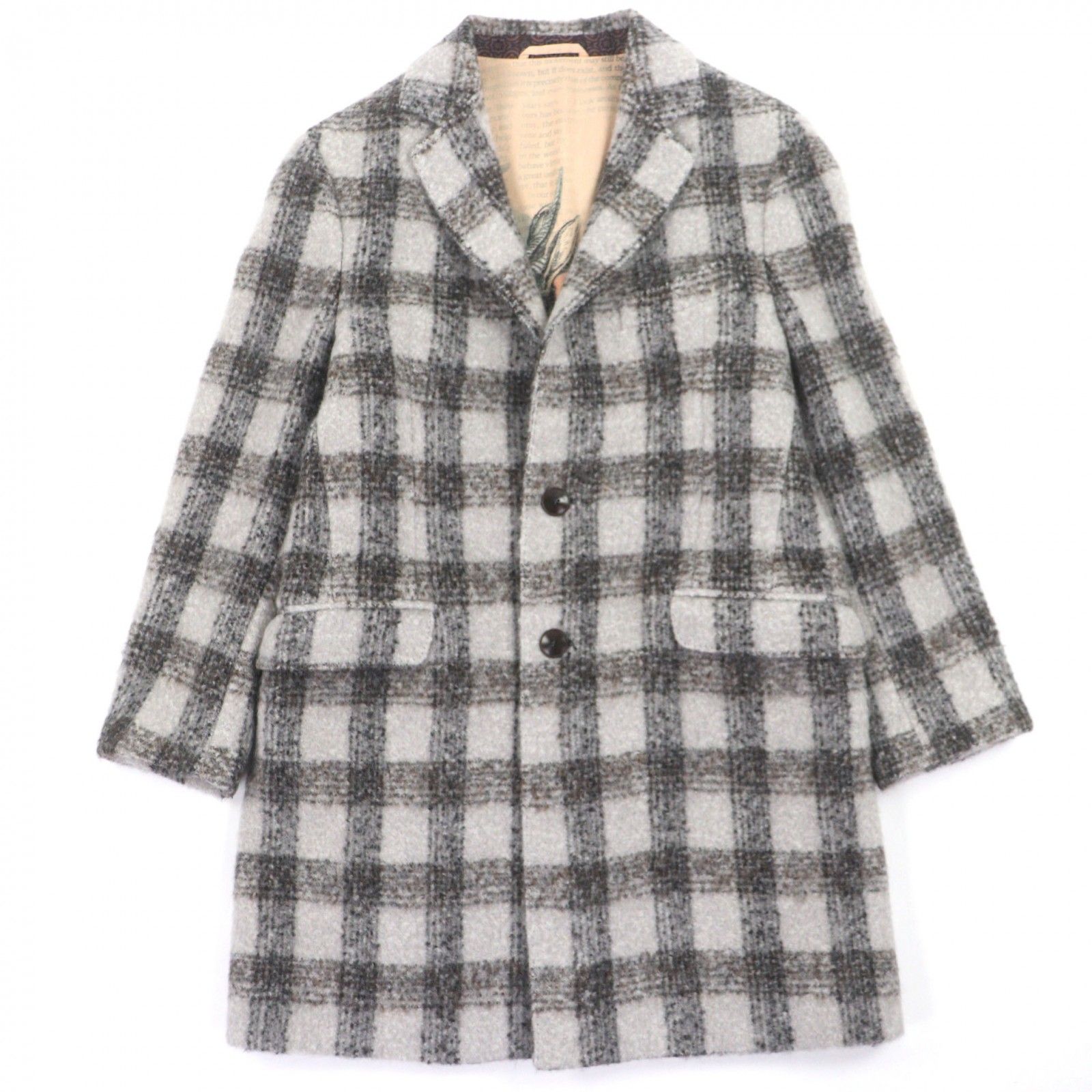 極美品▽ETRO エトロ アルパカ ウール チェック柄 ロゴ入りボタン