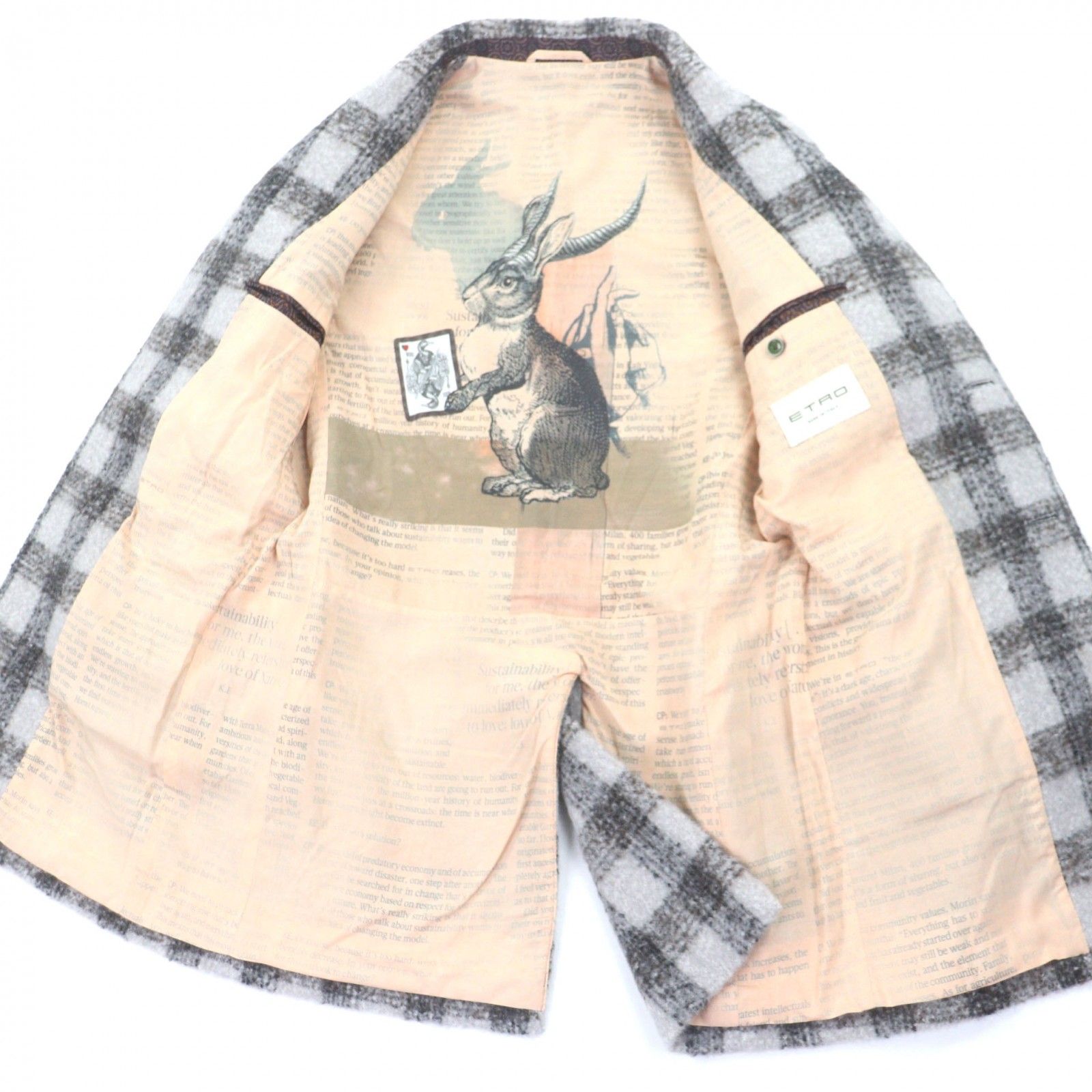 極美品▽ETRO エトロ アルパカ ウール チェック柄 ロゴ入りボタン