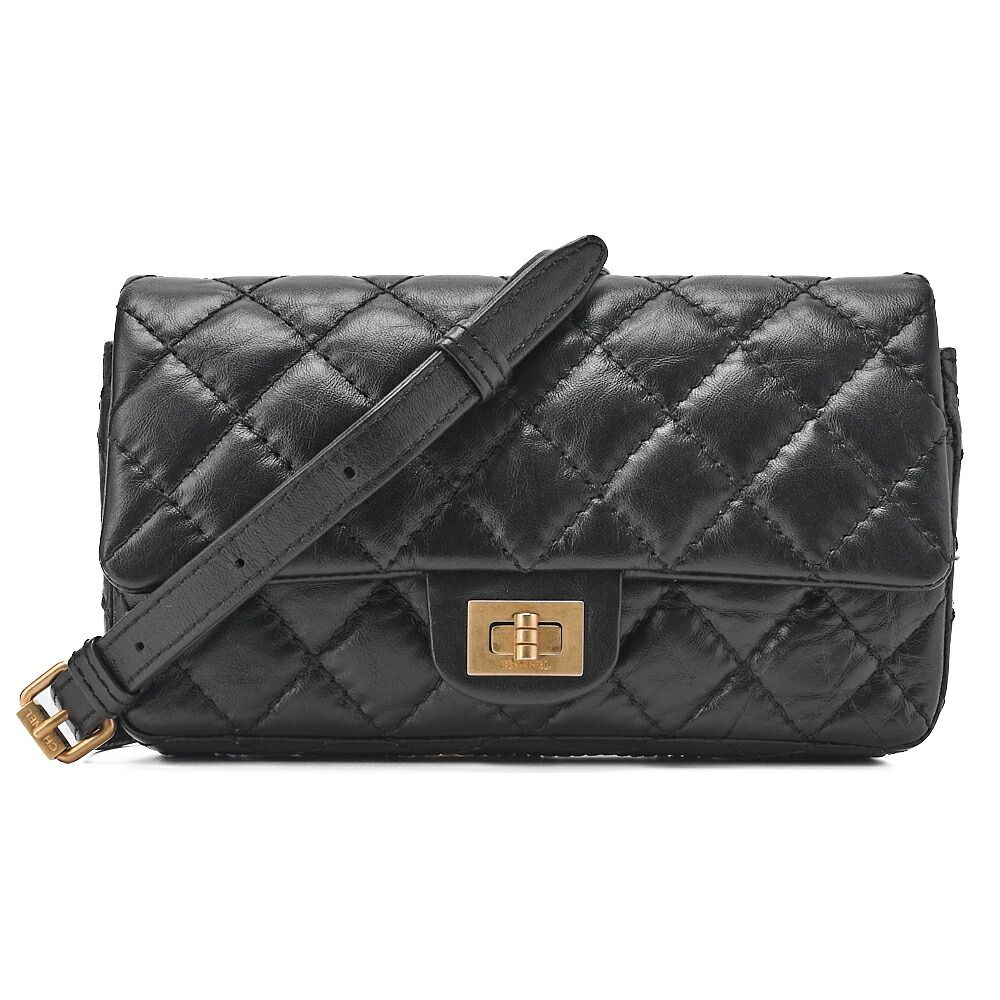 CHANEL シャネル ウエストポーチ マトラッセ 2.55 ラムスキン 黒