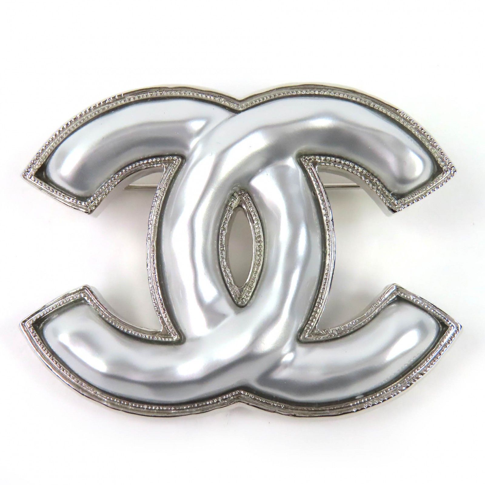 極美品△CHANEL シャネル B25C ココマーク CCロゴ ブローチ シルバー