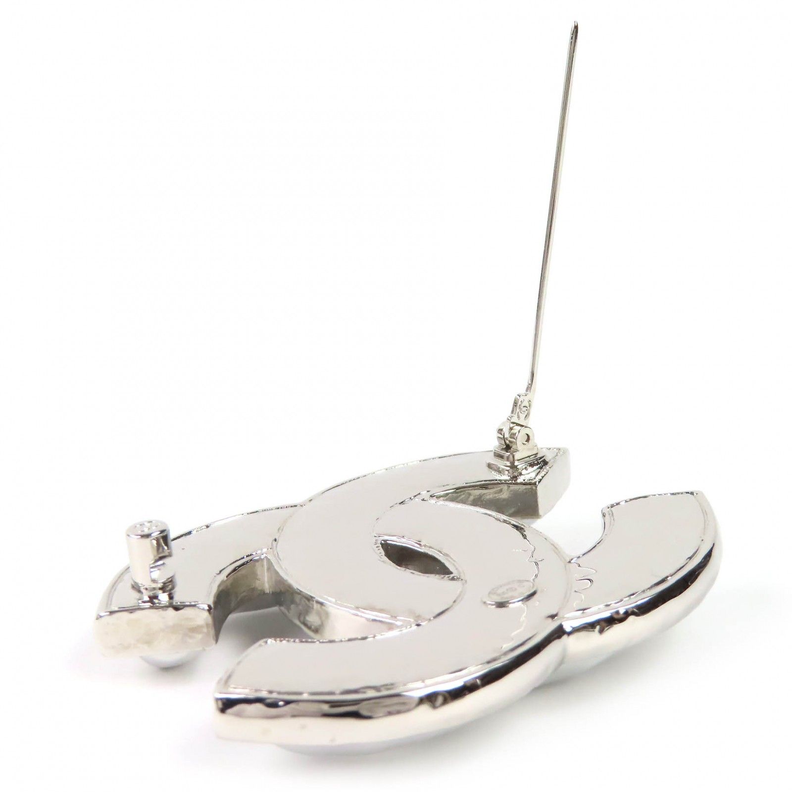 極美品△CHANEL シャネル B25C ココマーク CCロゴ ブローチ シルバー