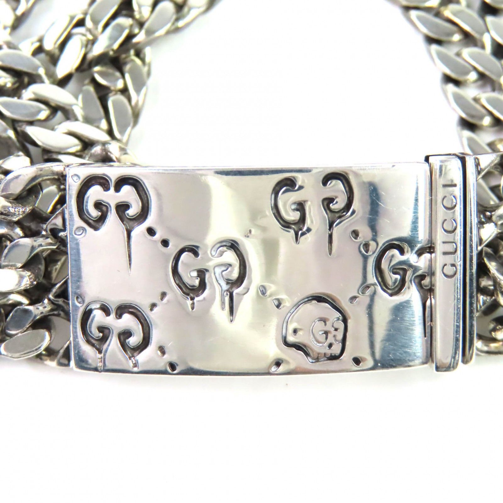 美品◇GUCCI グッチ ゴースト SV925 ドクロ GG柄 3連チェーン