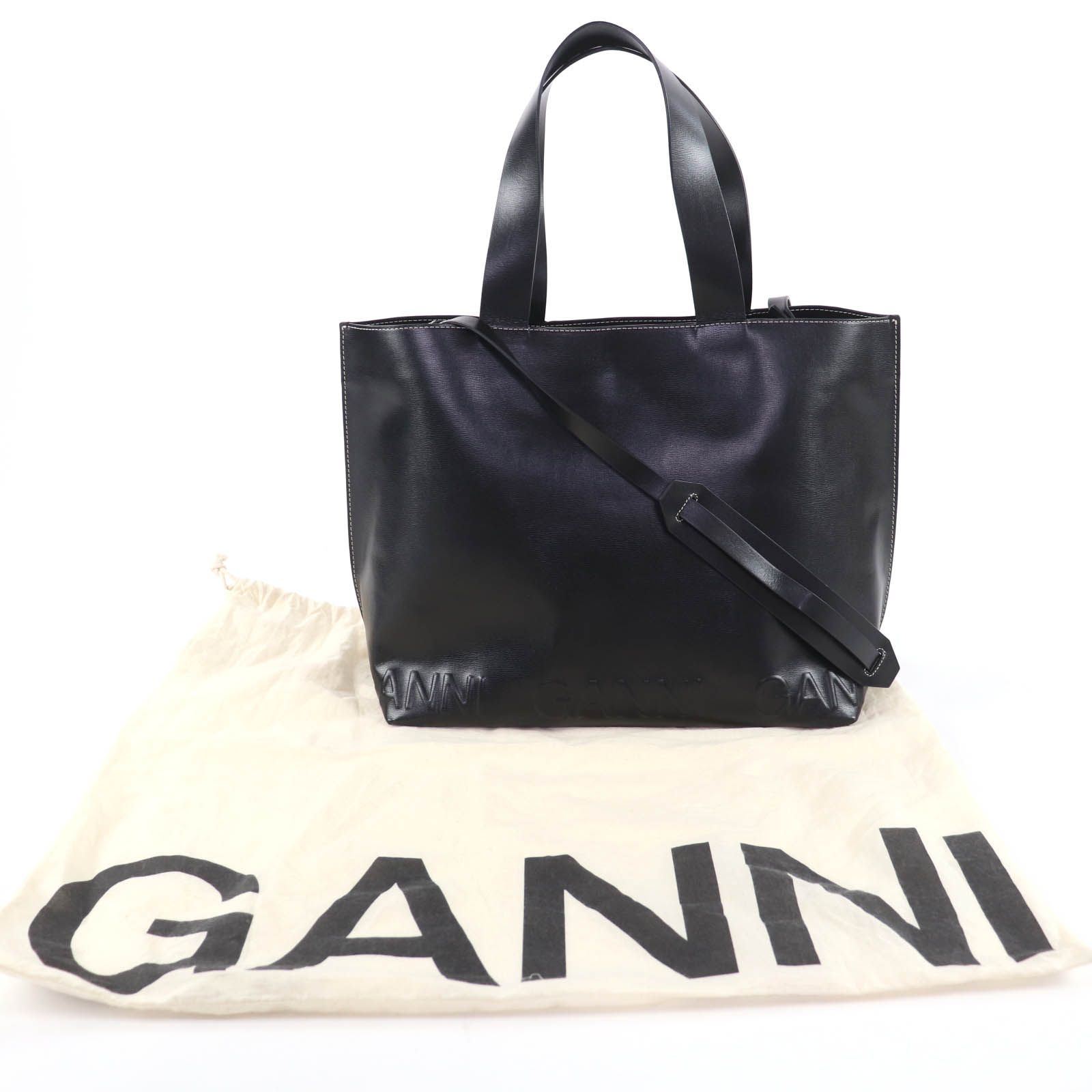 美品☆GANNI ガニー バナー トートバッグ ラージ レザー ロゴデザイン 