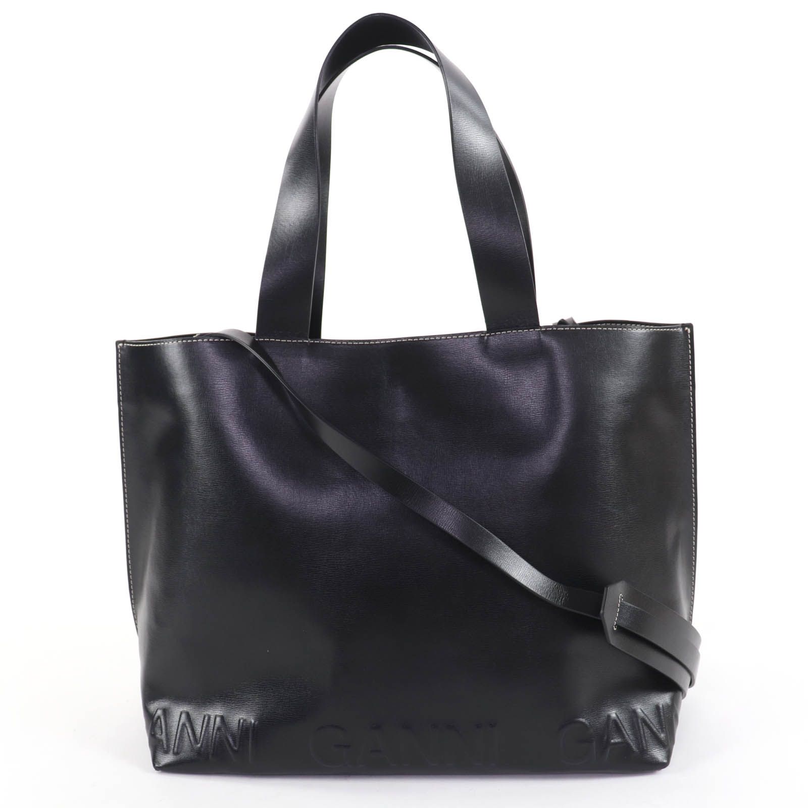 美品☆GANNI ガニー バナー トートバッグ ラージ レザー ロゴデザイン 