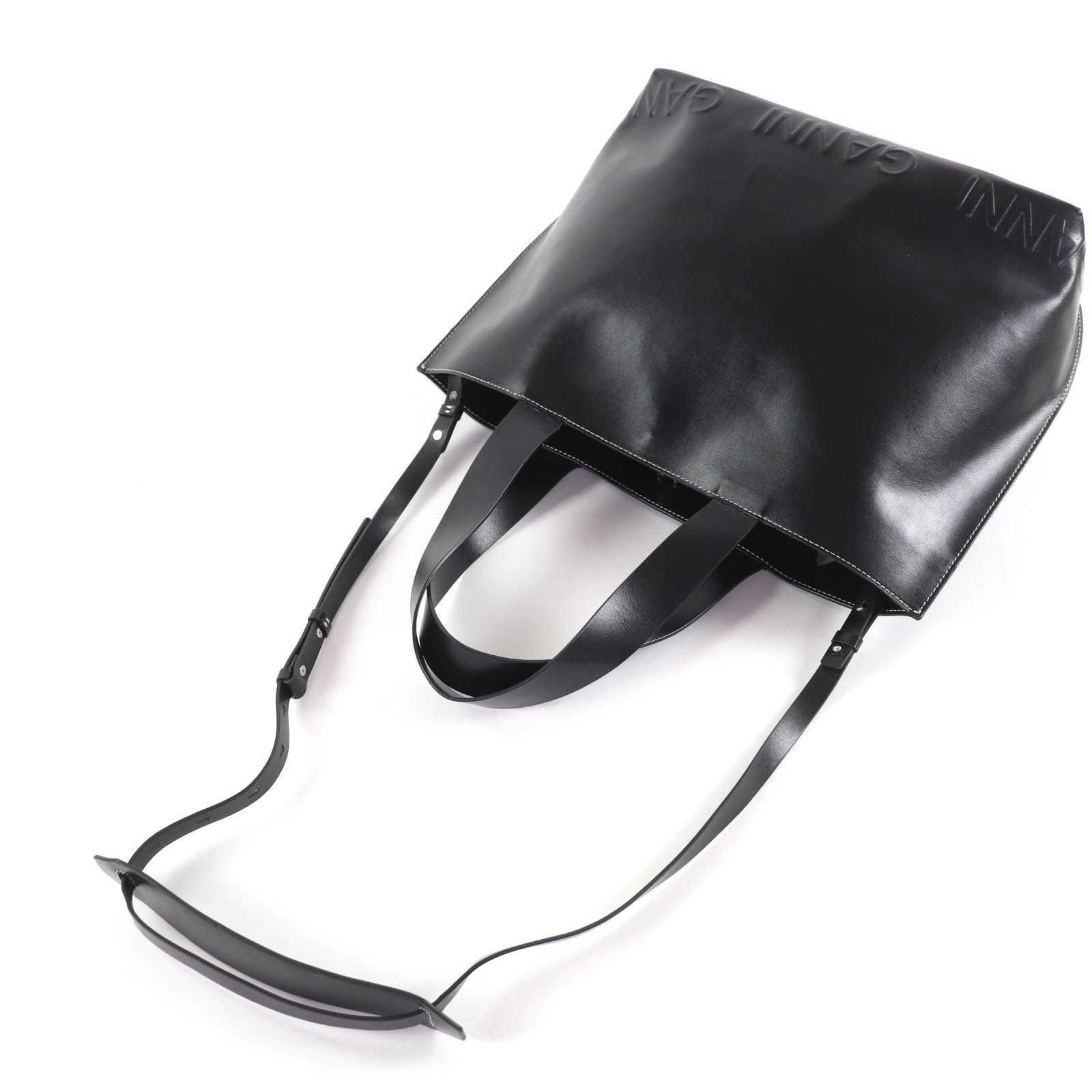 美品☆GANNI ガニー バナー トートバッグ ラージ レザー ロゴデザイン 