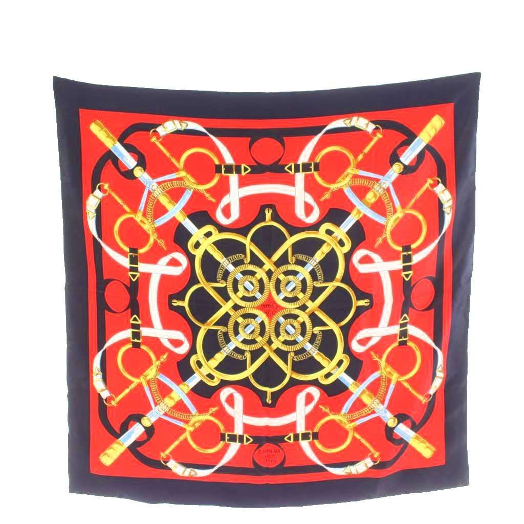 エルメス HERMES カレ90 Eperon d'or 黄金の拍車 スカーフ 赤 レッド