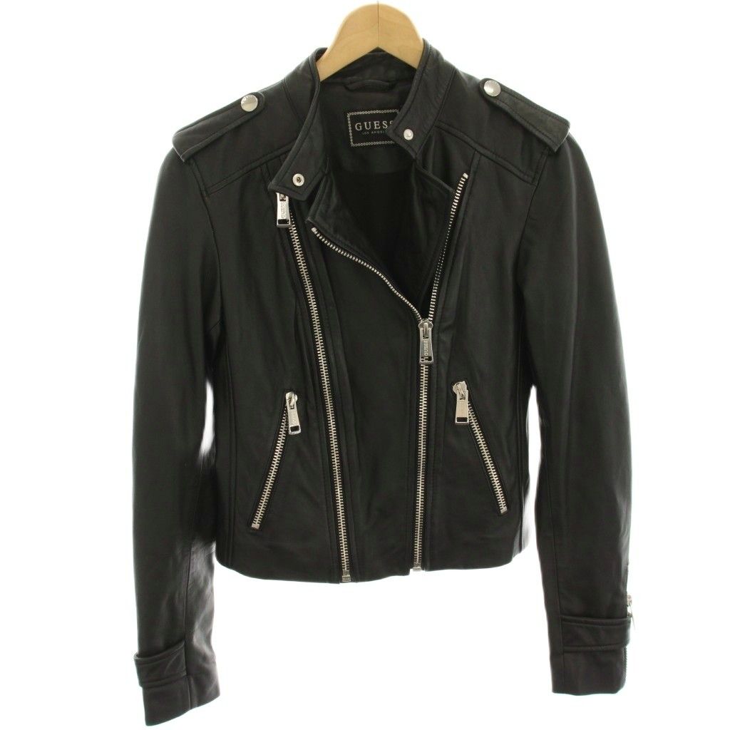 ゲス GUESS ライダースジャケット レザージャケット ダブル 上着 XS 黒