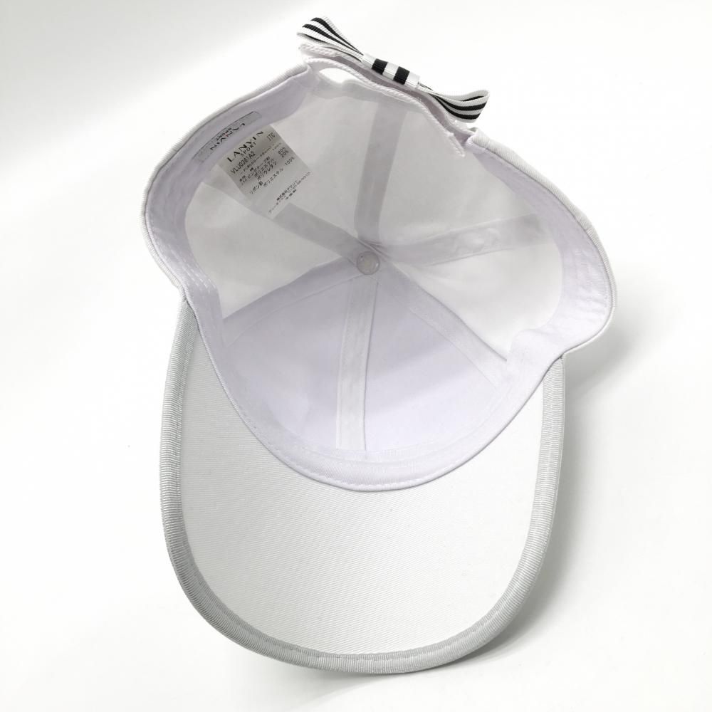 ランバンスポール キャップ 白 リボン ロゴシルバー レディース F(約55