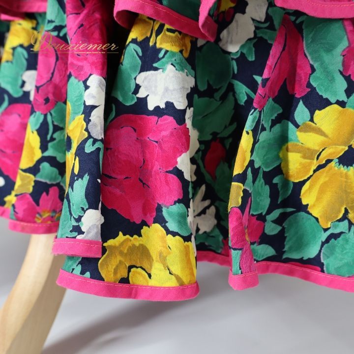 フラメンコ 衣装 ファルダ スカート ネイビー系 ボランテ フリル 花柄