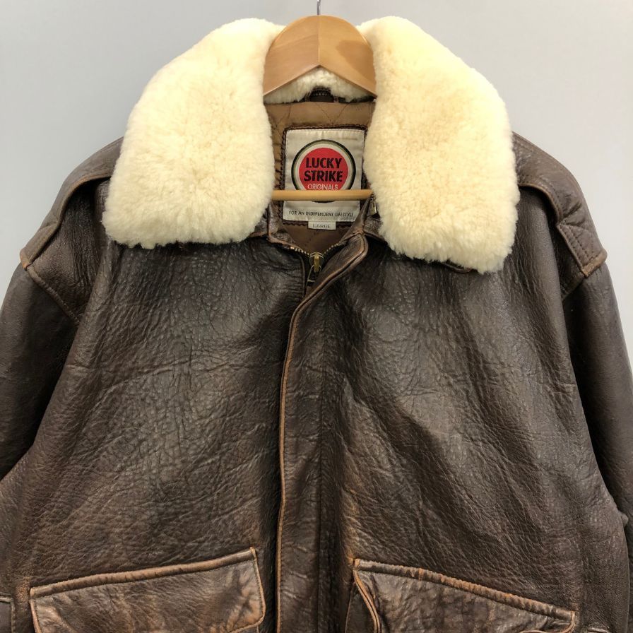 ラッキーストライク フライトジャケット シープスキン ボア襟付き