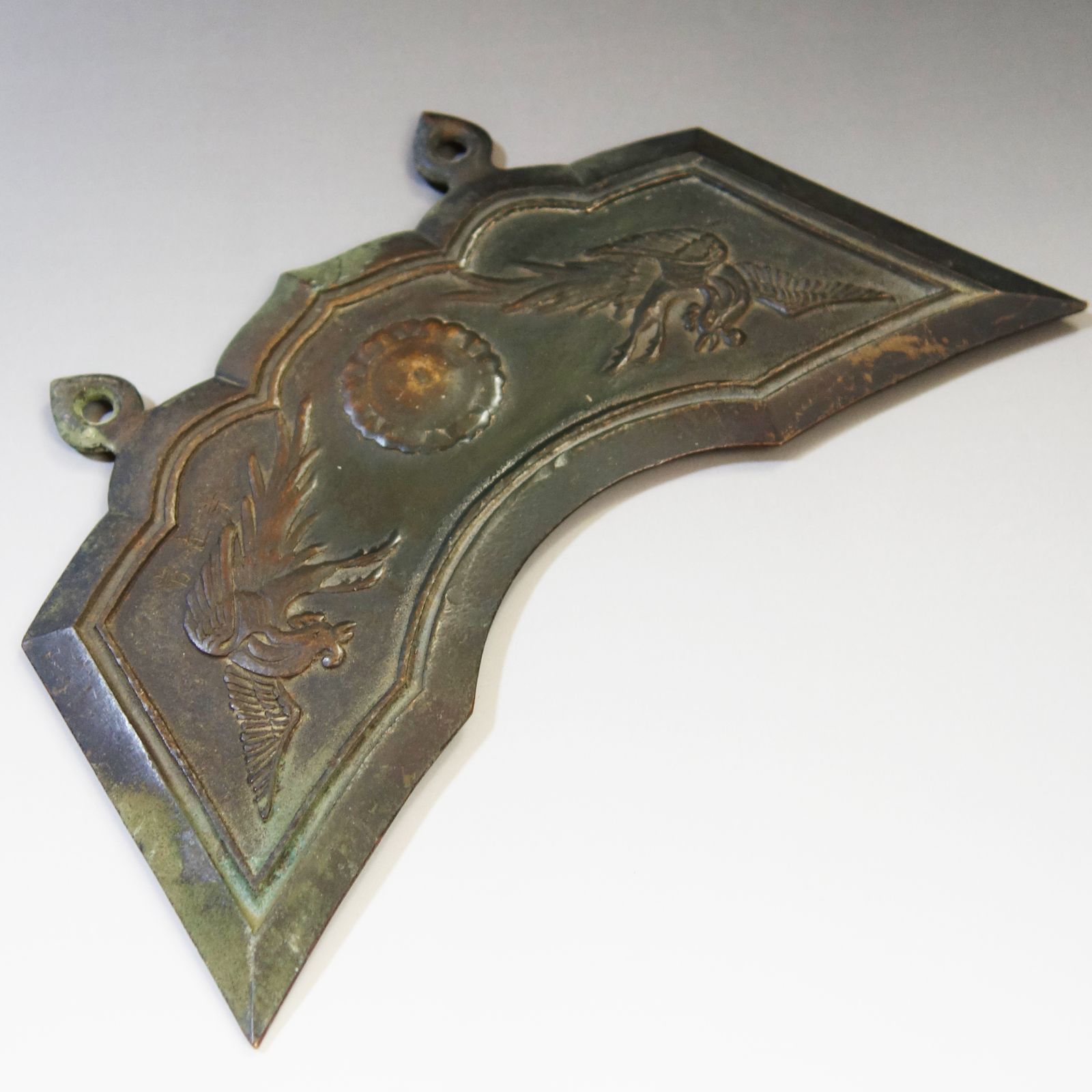 骨董逸品【蓮華鳳凰文 磬(けい) 在寺銘 銅鋳造】 仏具 法具 仏教美術