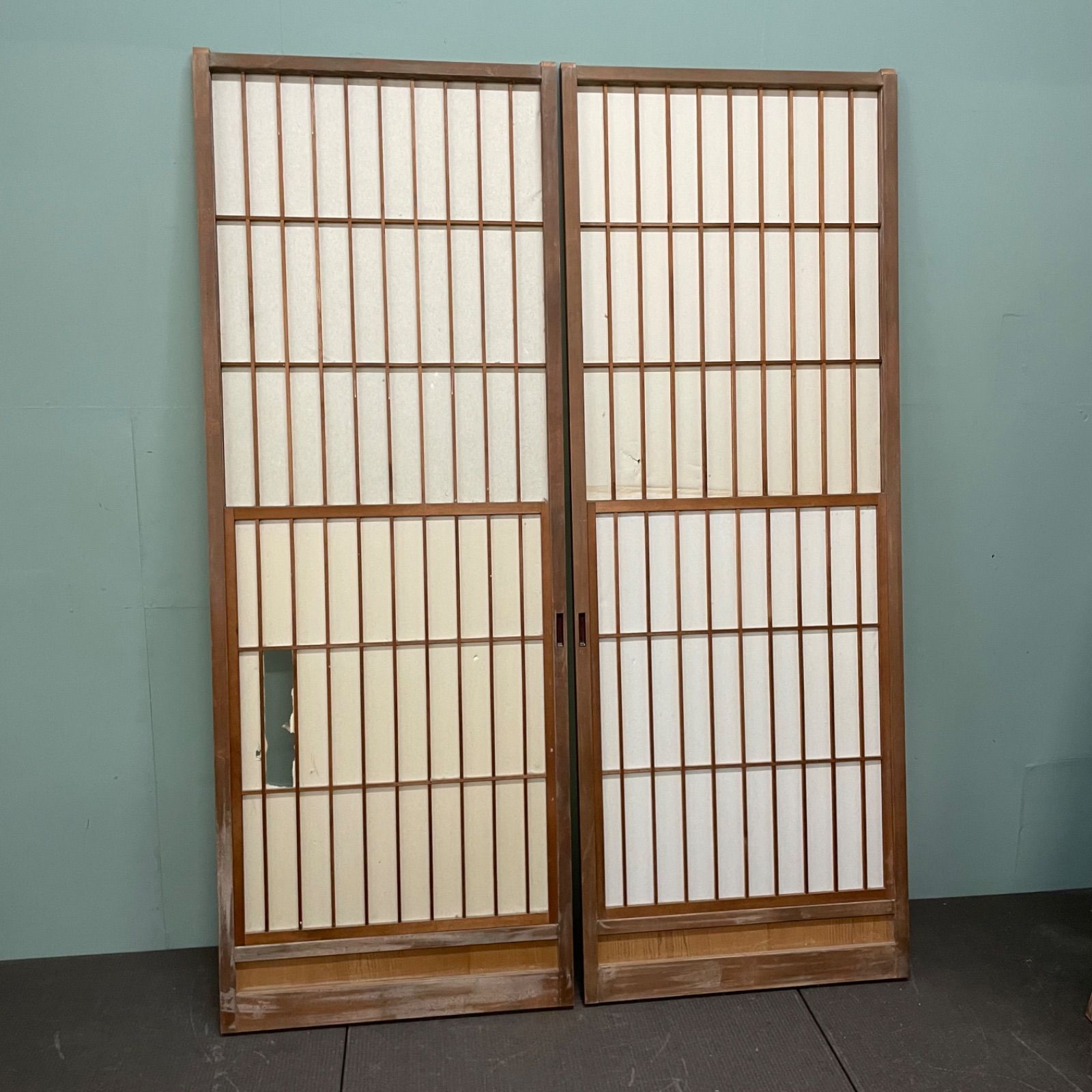 ♭ 建具 引き戸 W66cm×D3cm×H180cm 2枚セット アンティーク ガラス戸 