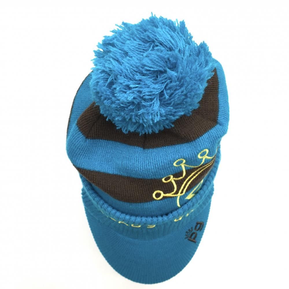 美品】パーリーゲイツ 3WAYつば付きニット帽 ブルー×ブラウン ボーダー