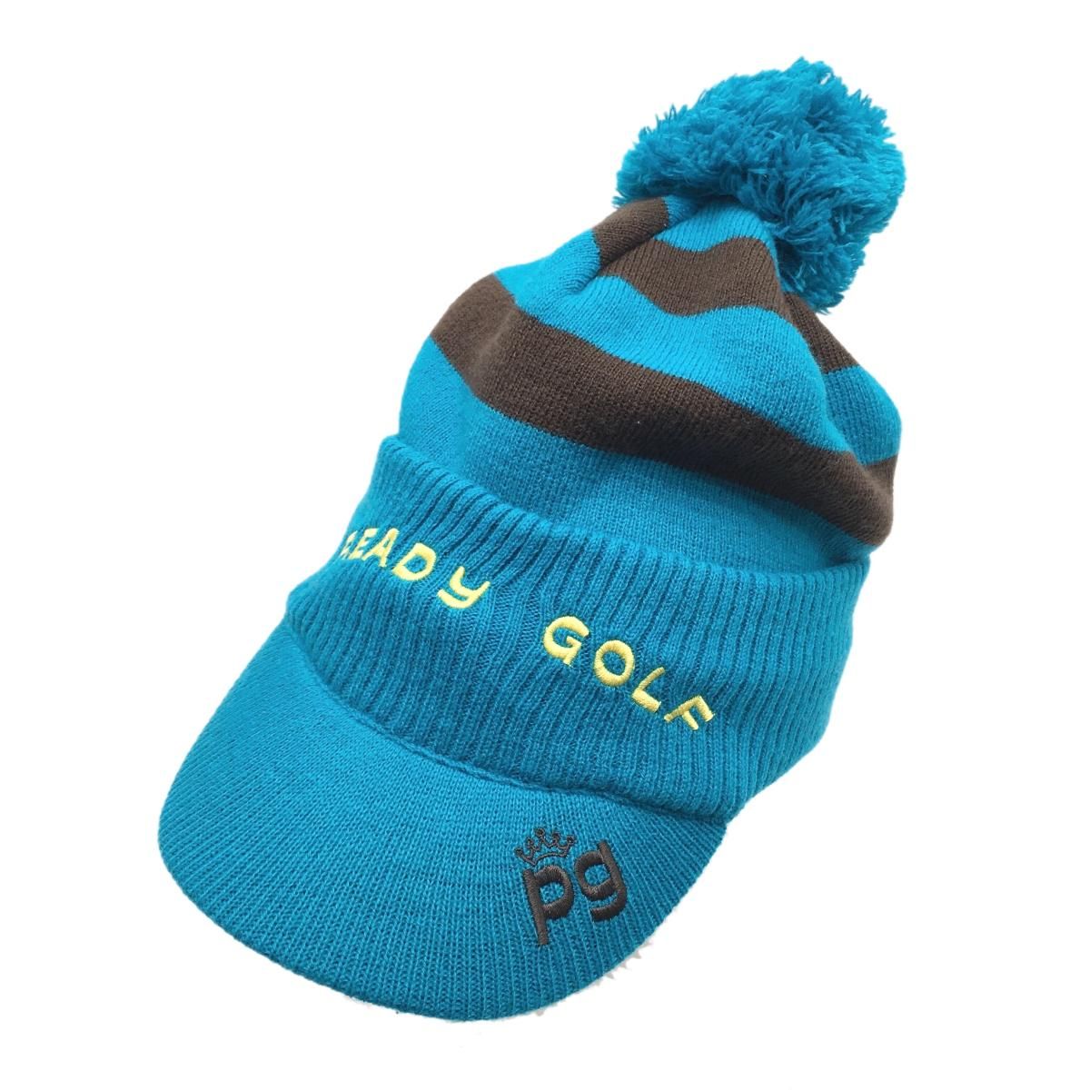 美品】パーリーゲイツ 3WAYつば付きニット帽 ブルー×ブラウン ボーダー