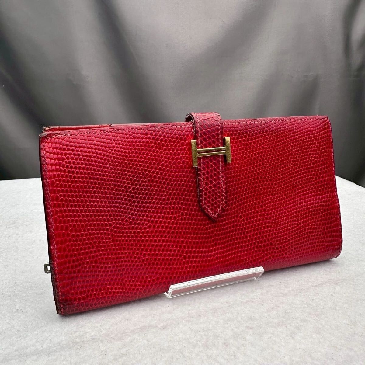 m325 エルメス HERMES ベアン クラシック リザード 長財布 ゴールド 
