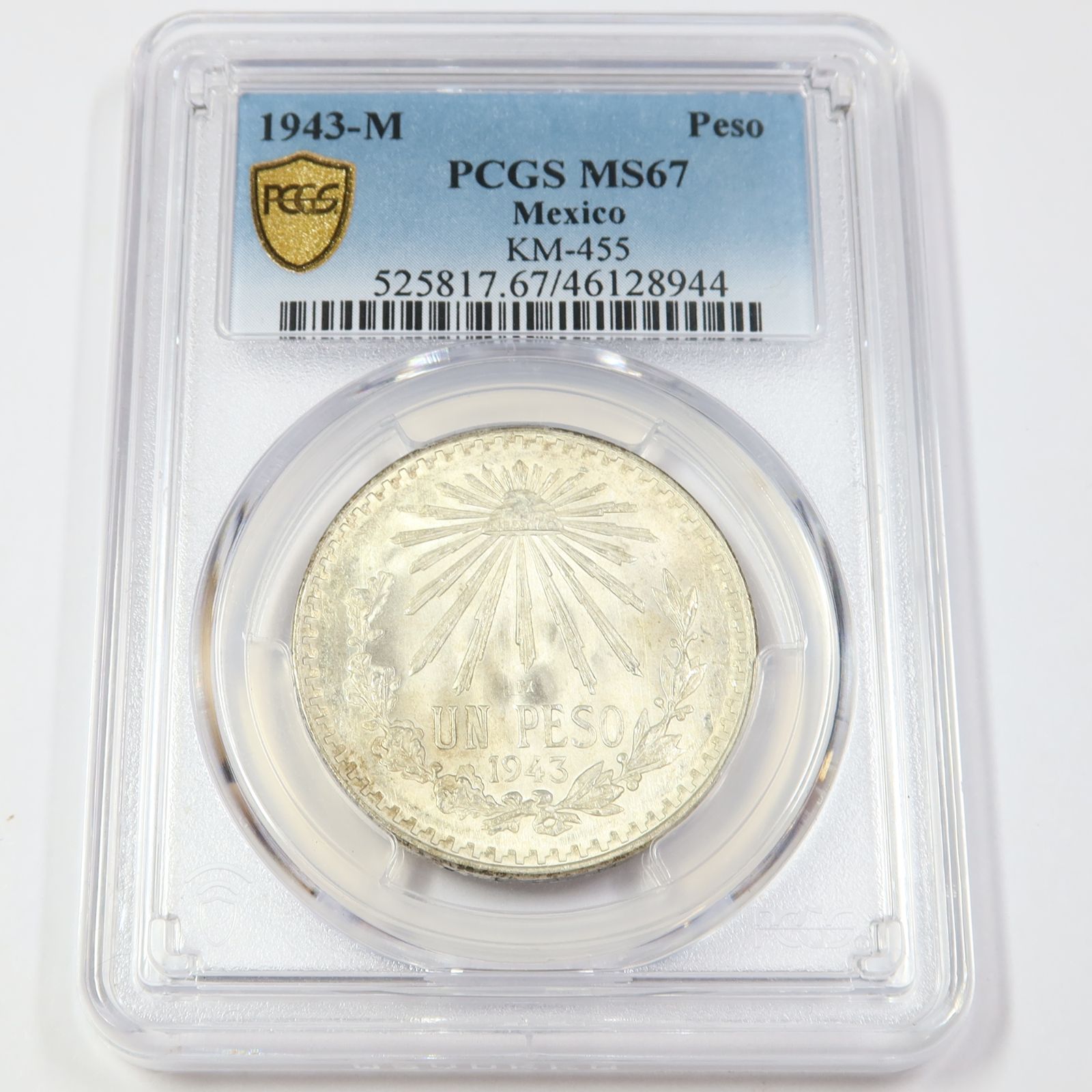 1943年 M PCGS MS67 - メキシコ - 銀貨 1ペソ - メルカリ