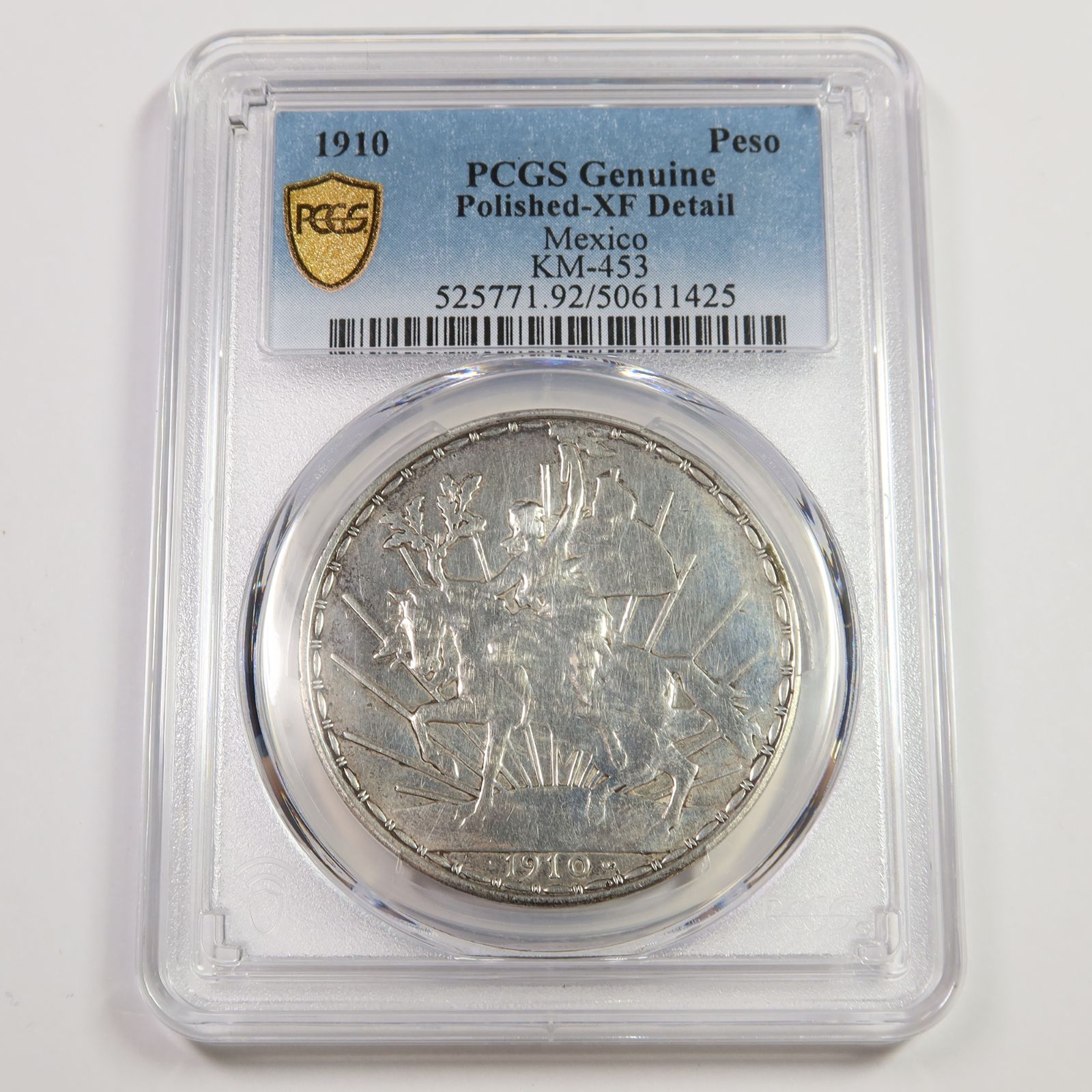 1910 PCGS XF ディテール - メキシコ - シルバー Un Peso Caballito