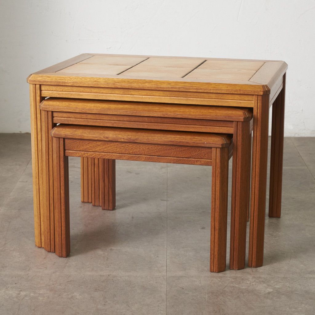 デンマーク ヴィンテージ タイルトップ ネストテーブル チーク 木製 3