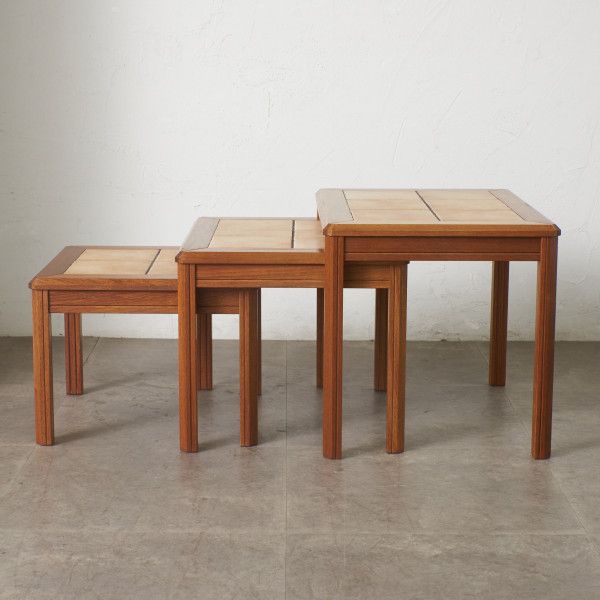 デンマーク ヴィンテージ タイルトップ ネストテーブル チーク 木製 3