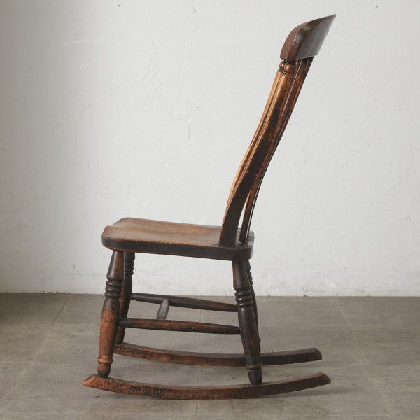 木製　アンティーク　イス　USED 英国 アンティーク ロッキングチェア 木彫刻 アームレス チェア 木製
