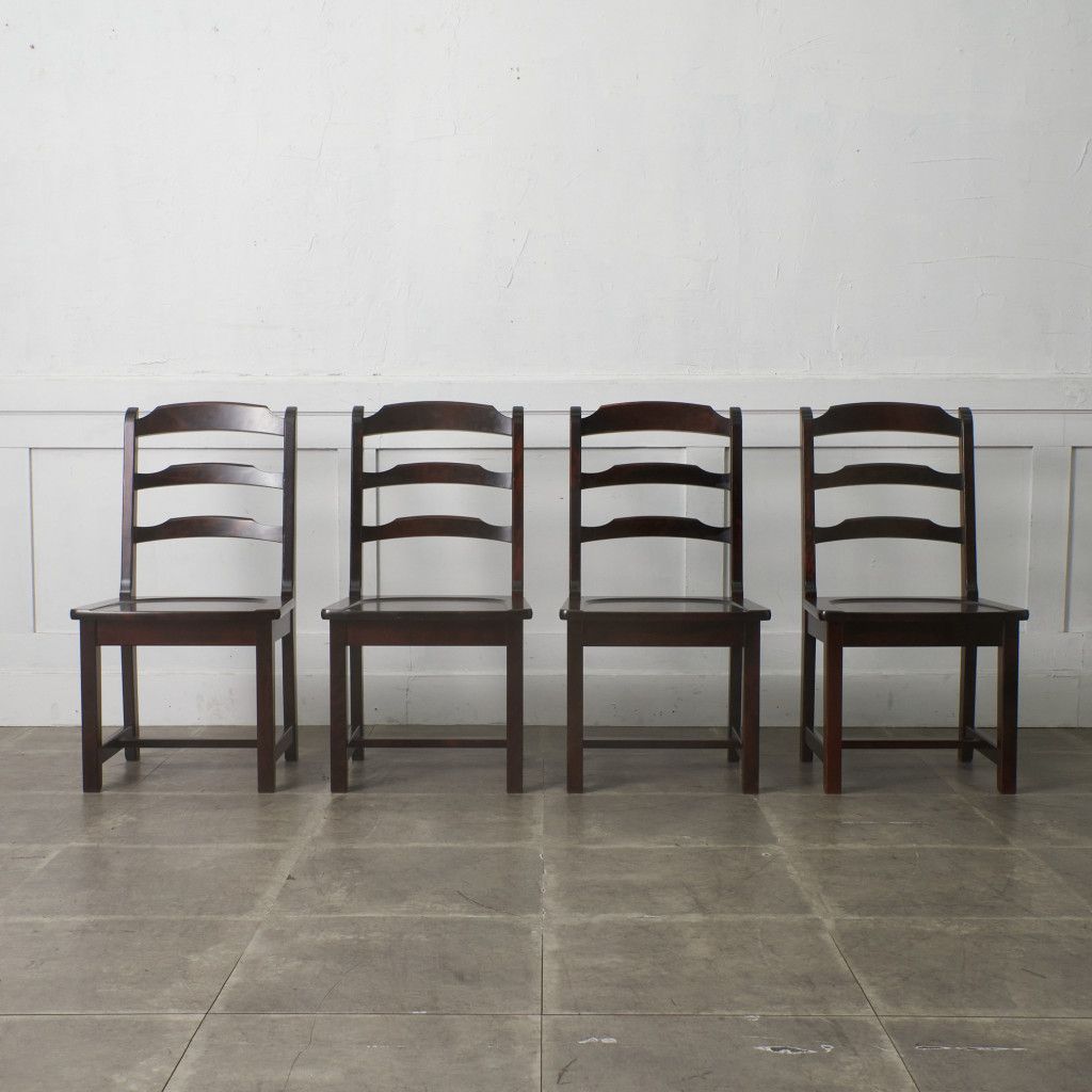 4脚セット 北海道民芸家具 ラダーバックチェア HM620 樺 無垢材